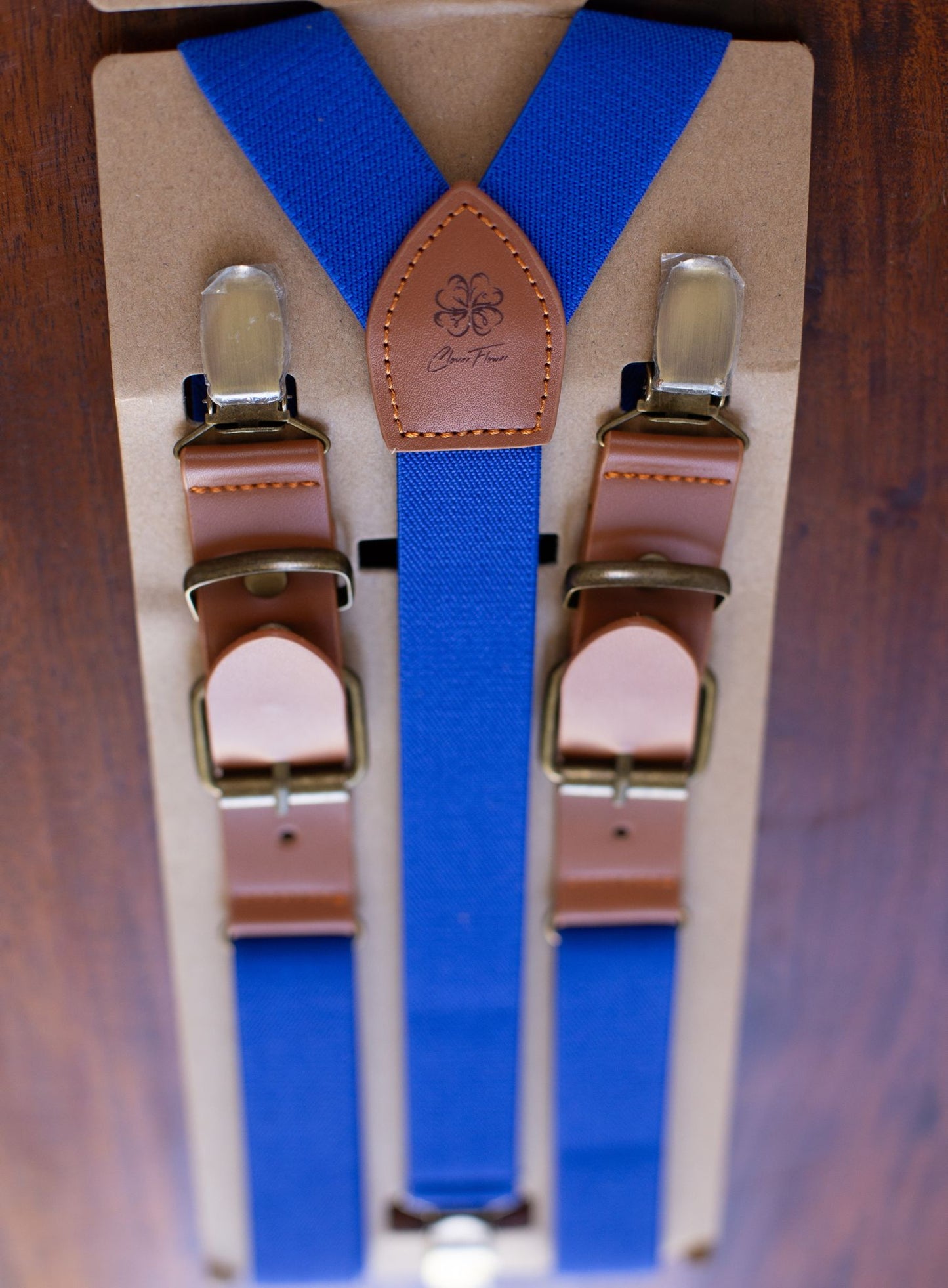 Men's suspenders Clover Flower (blue/brown)