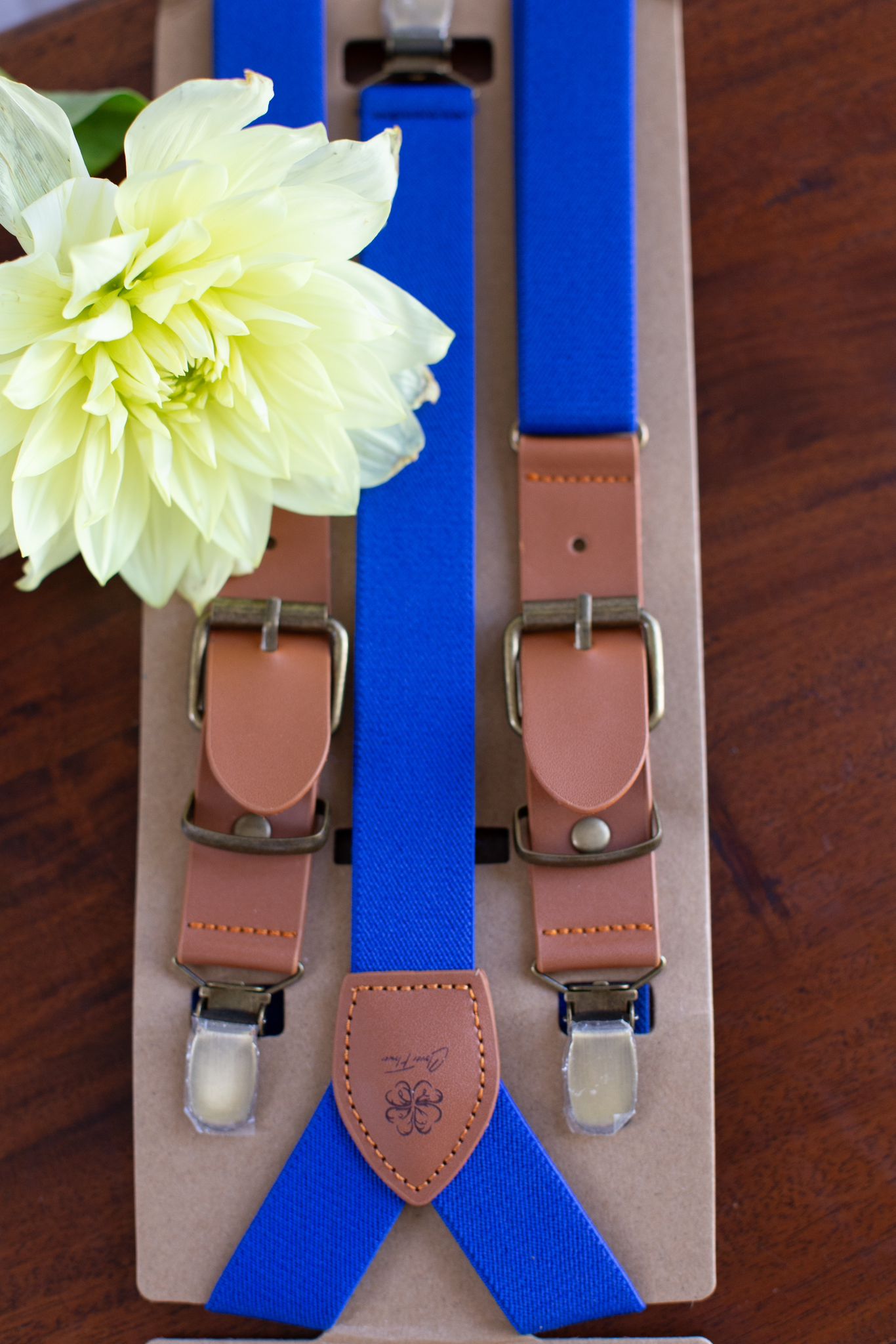 Men's suspenders Clover Flower (blue/brown)